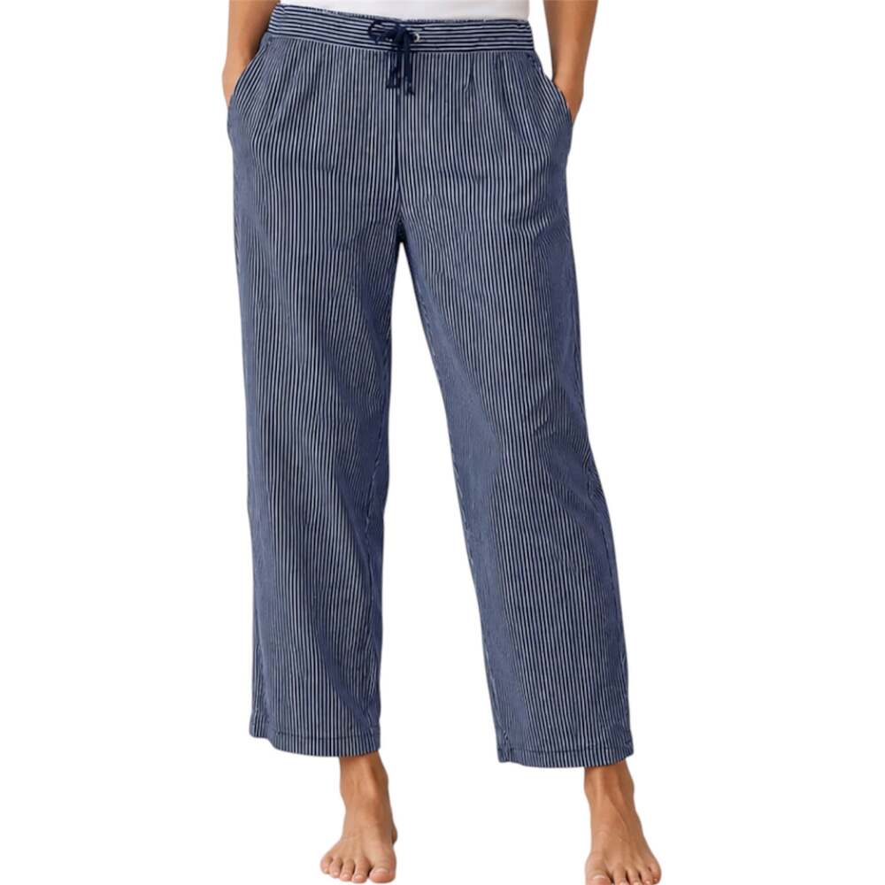 Hanna Andersson Pants Wide Leg Striped Drawstring Pocket Cotton Navy Blue XL